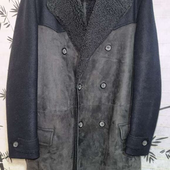 L/XL🔥LANVIN Men Shearling Leather Tall Coat Jacket ITALY Overcoat - Picture 2 of 9